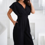👗 Women’s V - Neck Wide - Legged Jumpsuit | One - Piece Chic & Comfort