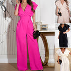 👗 Women’s V - Neck Wide - Legged Jumpsuit | One - Piece Chic & Comfort