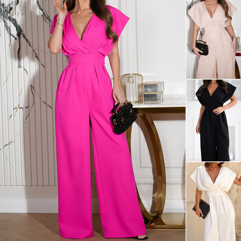 👗 Women’s V - Neck Wide - Legged Jumpsuit | One - Piece Chic & Comfort