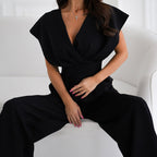 👗 Women’s V - Neck Wide - Legged Jumpsuit | One - Piece Chic & Comfort