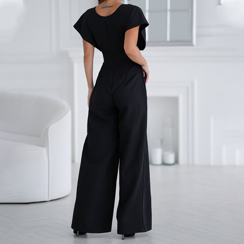 👗 Women’s V - Neck Wide - Legged Jumpsuit | One - Piece Chic & Comfort