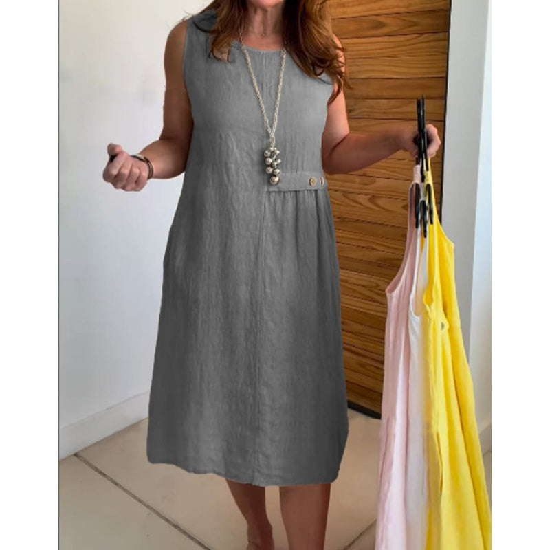 ✨Women's Sleeveless Dress | Button Pockets & Sunny Days