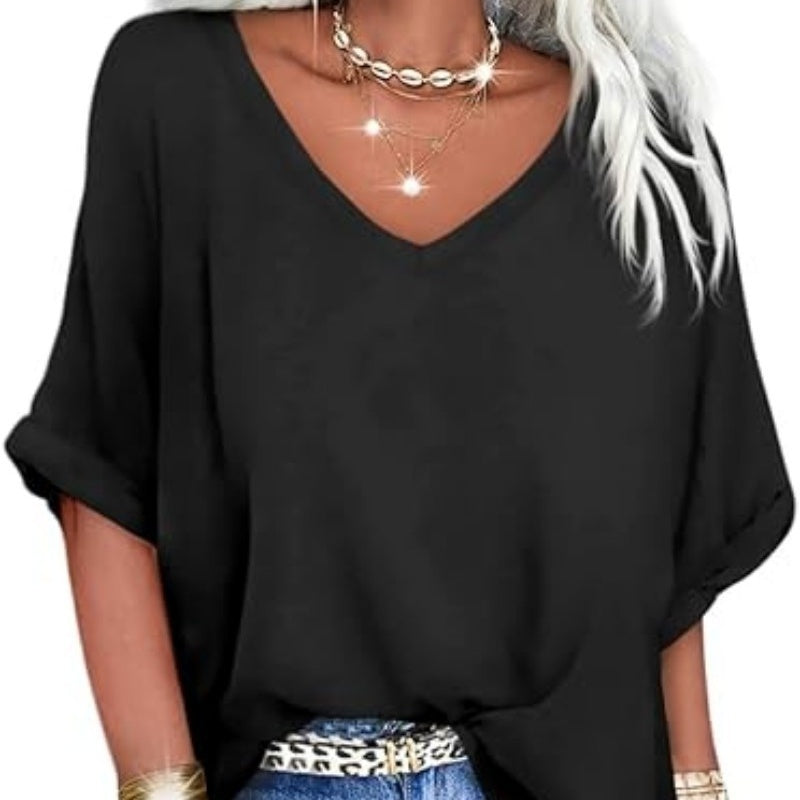 😌9.99! Women's Casual Loose V - Neck Top | Relaxed & Chic Style