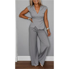 💋 Elegant V-Neck Co-ord Set – Wrinkle-Resistant Fabric, Office to Evening Ready