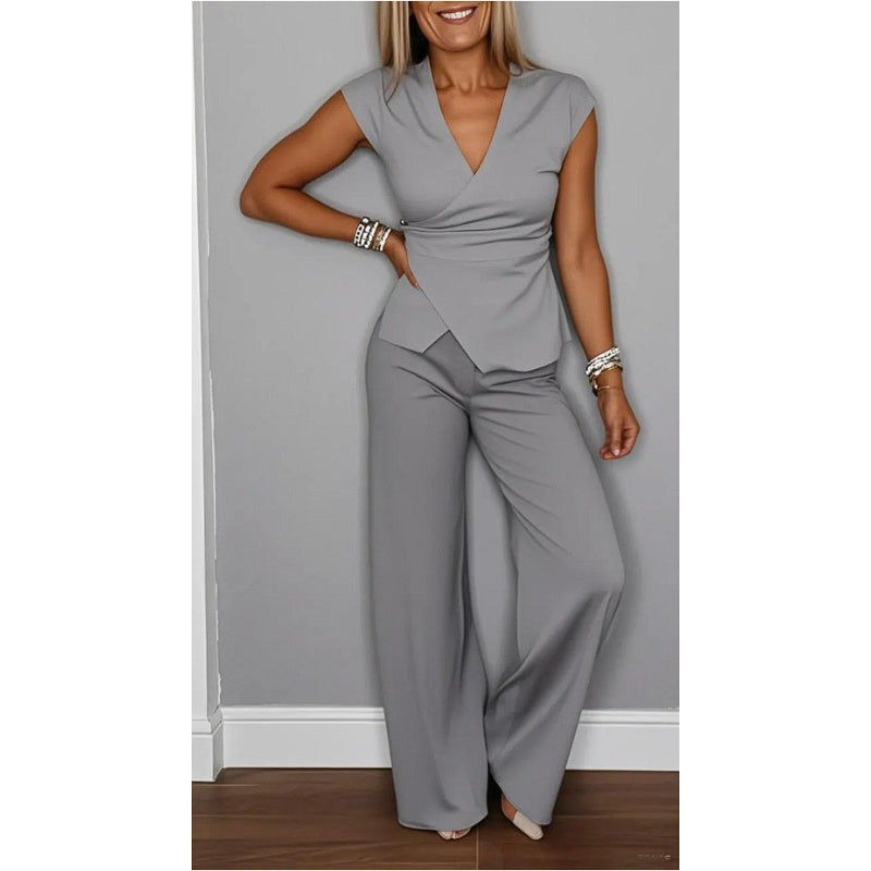 💋 Elegant V-Neck Co-ord Set – Wrinkle-Resistant Fabric, Office to Evening Ready