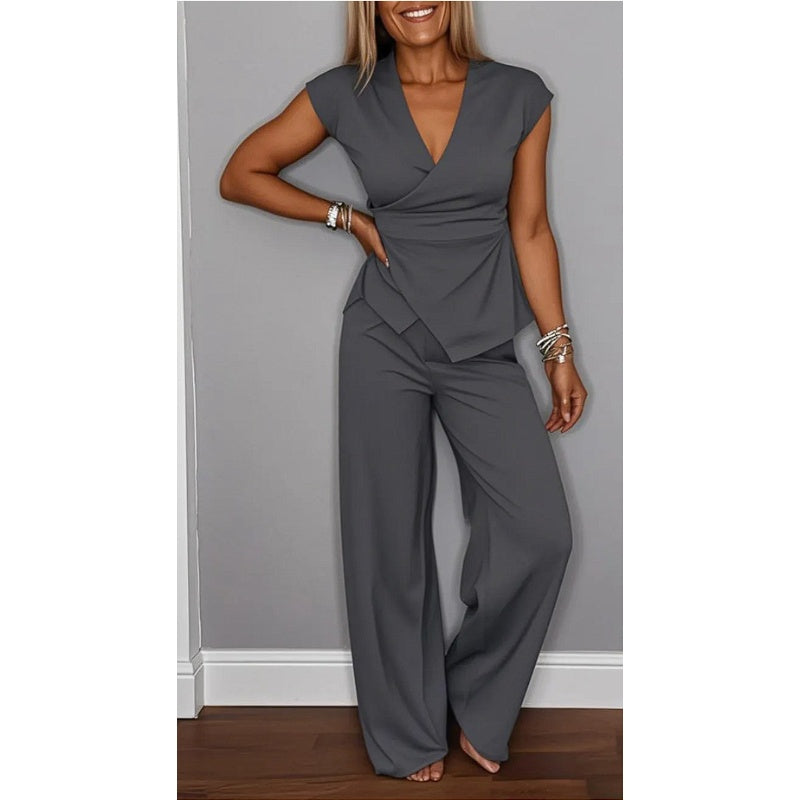 💋 Elegant V-Neck Co-ord Set – Wrinkle-Resistant Fabric, Office to Evening Ready