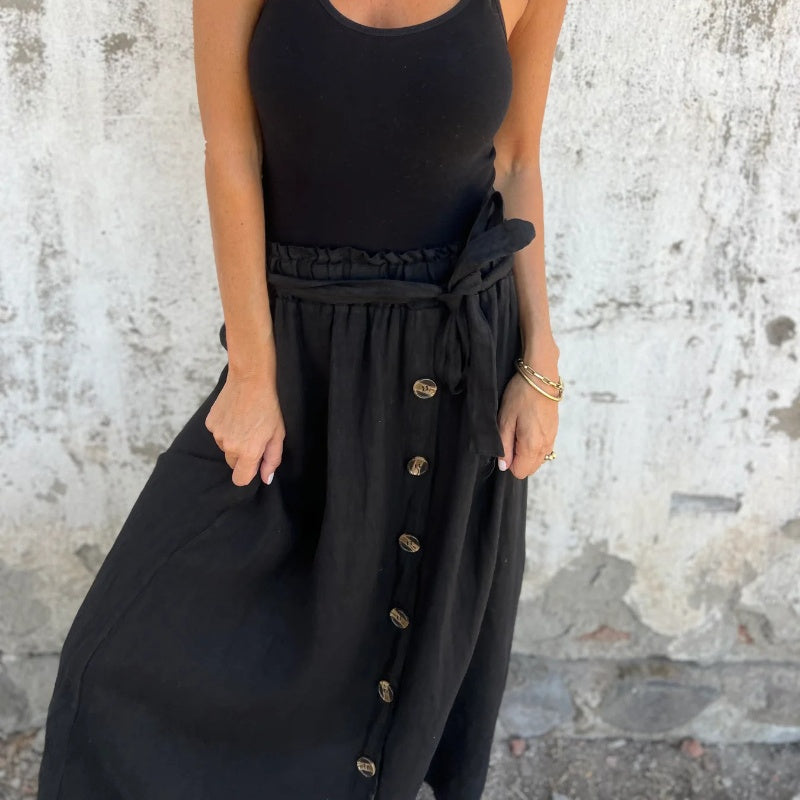 🎀Solid Color Skirt | Button Detail & Tie Belt - Timeless Wardrobe