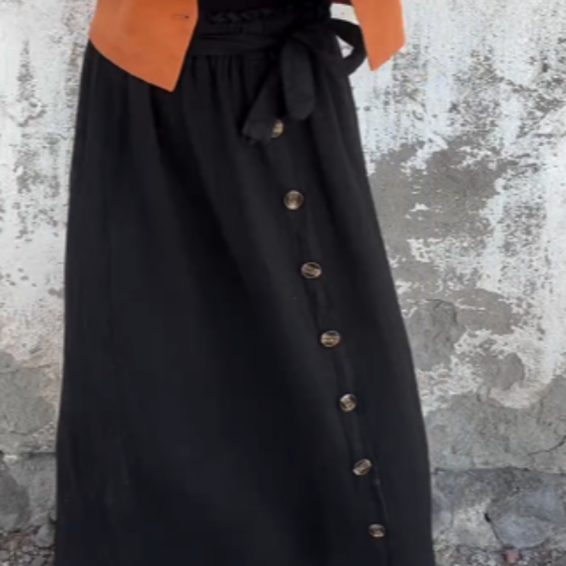 🎀Solid Color Skirt | Button Detail & Tie Belt - Timeless Wardrobe
