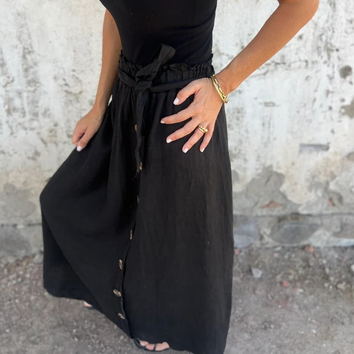 🎀Solid Color Skirt | Button Detail & Tie Belt - Timeless Wardrobe