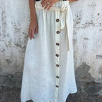 🎀Solid Color Skirt | Button Detail & Tie Belt - Timeless Wardrobe