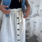 🎀Solid Color Skirt | Button Detail & Tie Belt - Timeless Wardrobe