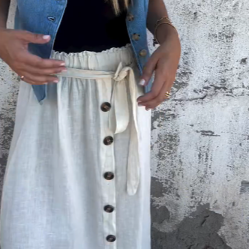 🎀Solid Color Skirt | Button Detail & Tie Belt - Timeless Wardrobe