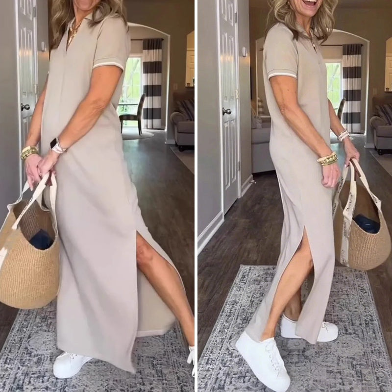 👗 Long T-shirt dress with side slit|Loose fit + breathable fabric, more comfortable without strangling meat