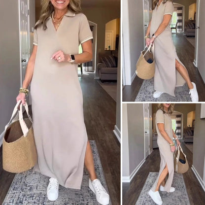 👗 Long T-shirt dress with side slit|Loose fit + breathable fabric, more comfortable without strangling meat