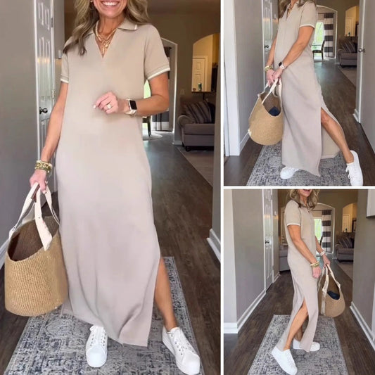 👗 Long T-shirt dress with side slit|Loose fit + breathable fabric, more comfortable without strangling meat