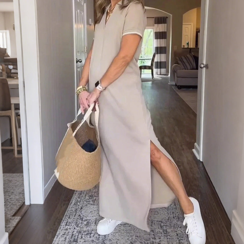 👗 Long T-shirt dress with side slit|Loose fit + breathable fabric, more comfortable without strangling meat