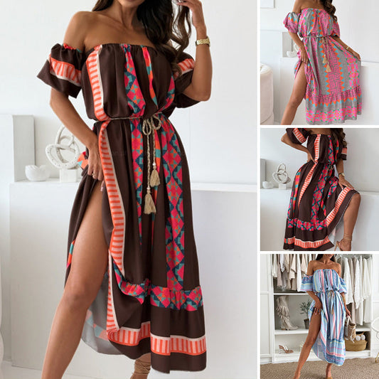 🌈Vibrant Print Off - Shoulder Dress | Bright Hues for Happy Vibes