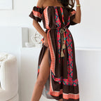 🌈Vibrant Print Off - Shoulder Dress | Bright Hues for Happy Vibes