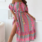 🌈Vibrant Print Off - Shoulder Dress | Bright Hues for Happy Vibes