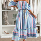 🌈Vibrant Print Off - Shoulder Dress | Bright Hues for Happy Vibes