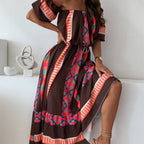 🌈Vibrant Print Off - Shoulder Dress | Bright Hues for Happy Vibes