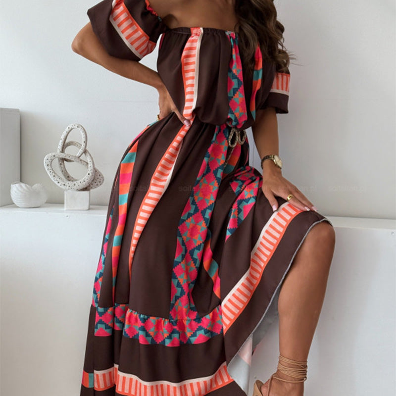 🌈Vibrant Print Off - Shoulder Dress | Bright Hues for Happy Vibes