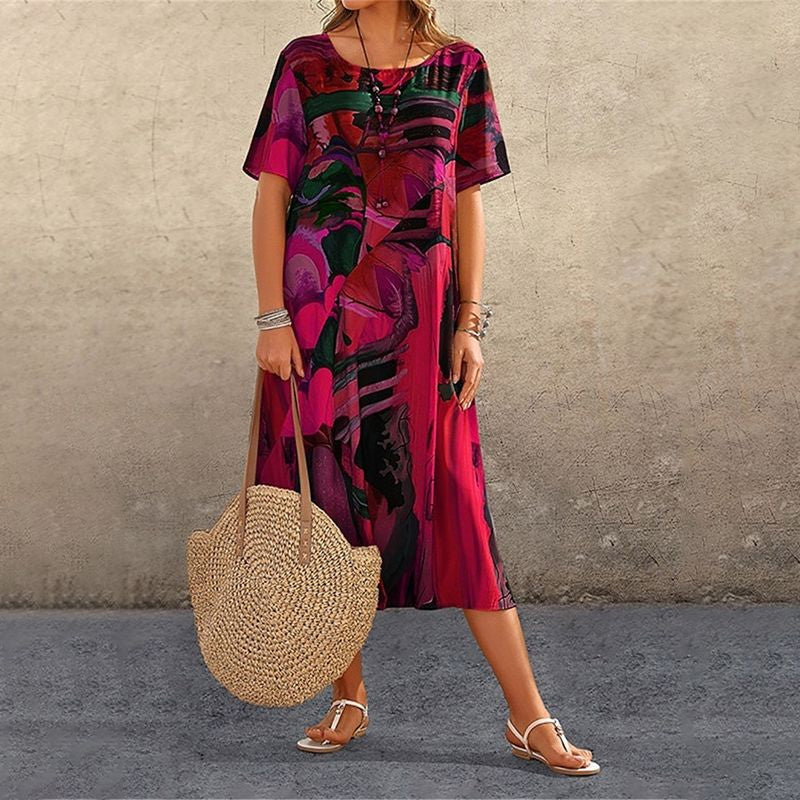✨ The silk tropical dress is too stunning! The drape is smooth, and the breeze blows through the flutter