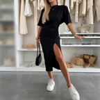 Cotton slit midi skirt|Slit design 👯 ♀️ on the side, a slim skirt ✨ with a sense of flow when walking