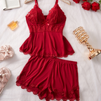 🎉Summer Hot Sale💕Lace Trimmed V-Neck Camisole & Shorts Sleepwear Set