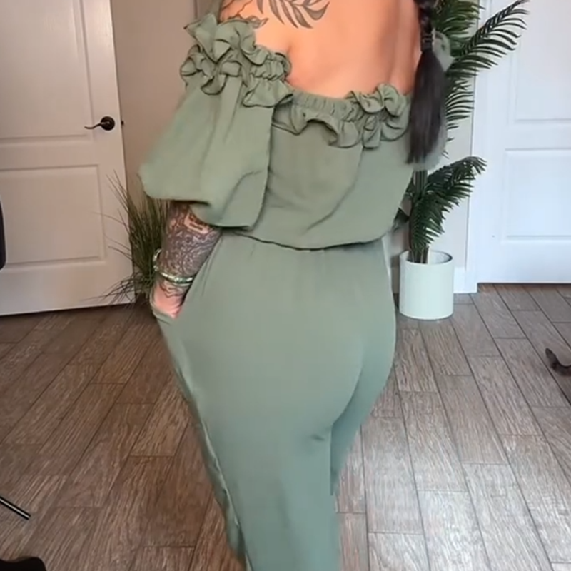 🌸Off-the-shoulder ruffle jumpsuit | Relaxed and refined at the touch of a button✨