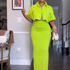 Cropped top + maxi skirt two-piece set 👗|High-waisted cut shows 30% ✨ leg length