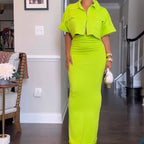 Cropped top + maxi skirt two-piece set 👗|High-waisted cut shows 30% ✨ leg length