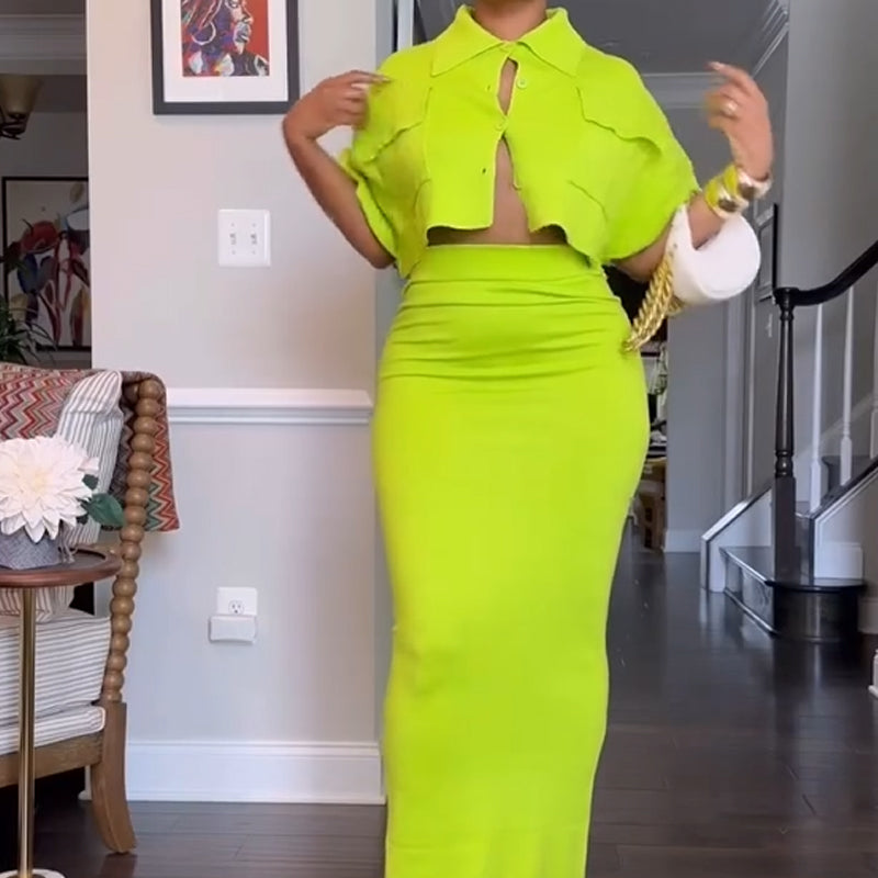 Cropped top + maxi skirt two-piece set 👗|High-waisted cut shows 30% ✨ leg length