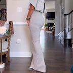 Cropped top + maxi skirt two-piece set 👗|High-waisted cut shows 30% ✨ leg length