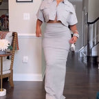 Cropped top + maxi skirt two-piece set 👗|High-waisted cut shows 30% ✨ leg length