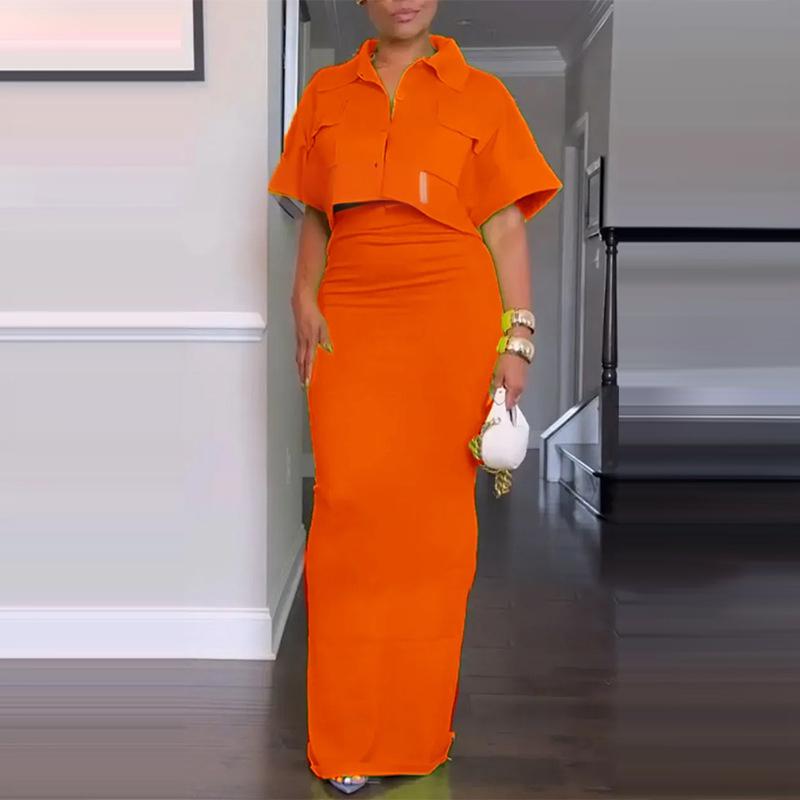 Cropped top + maxi skirt two-piece set 👗|High-waisted cut shows 30% ✨ leg length