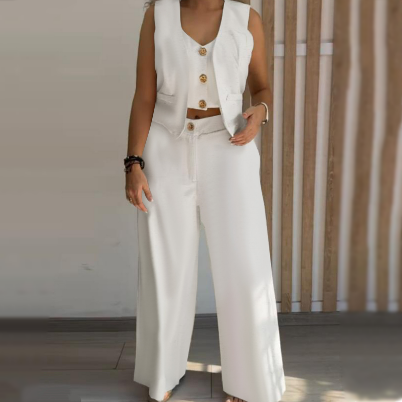 🔥 Thin King Fried Combination! Sleeveless, wide-legged two-piece set of Tibetan bye-bye meat to elongate the legs