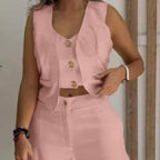 🔥 Thin King Fried Combination! Sleeveless, wide-legged two-piece set of Tibetan bye-bye meat to elongate the legs