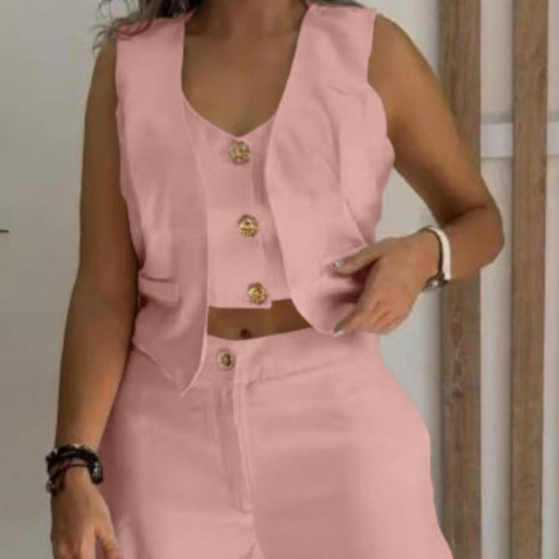 🔥 Thin King Fried Combination! Sleeveless, wide-legged two-piece set of Tibetan bye-bye meat to elongate the legs