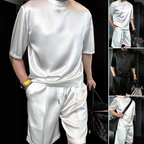 🧊 Men's Silk-Like Solid Two-Piece Set – Loose Fit, All-Day Comfort