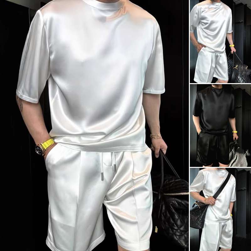 🧊 Men's Silk-Like Solid Two-Piece Set – Loose Fit, All-Day Comfort