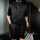 🧊 Men's Silk-Like Solid Two-Piece Set – Loose Fit, All-Day Comfort