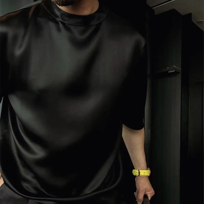 🧊 Men's Silk-Like Solid Two-Piece Set – Loose Fit, All-Day Comfort