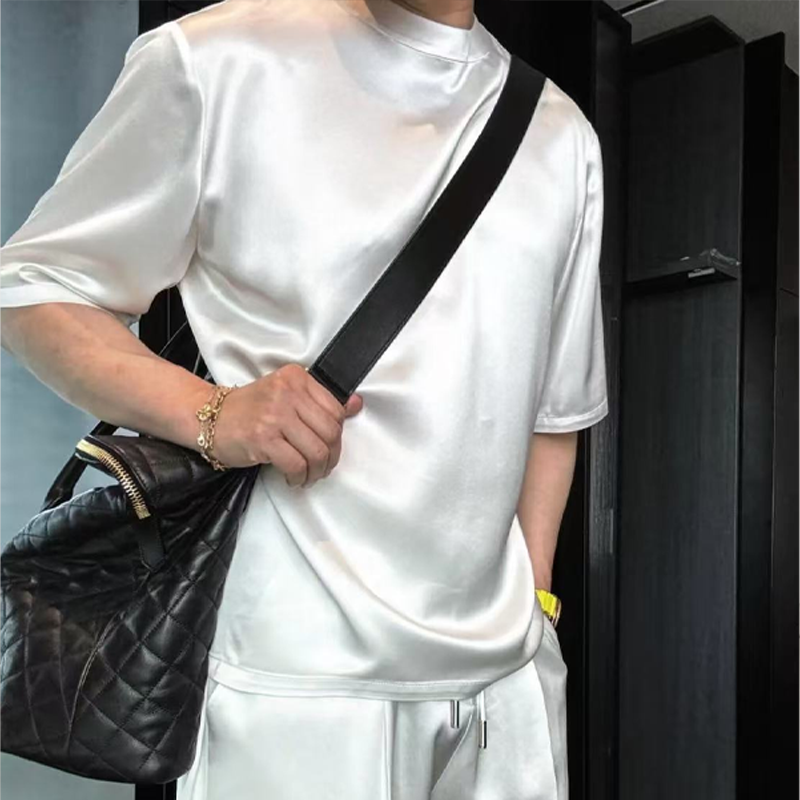 🧊 Men's Silk-Like Solid Two-Piece Set – Loose Fit, All-Day Comfort