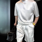 🧊 Men's Silk-Like Solid Two-Piece Set – Loose Fit, All-Day Comfort