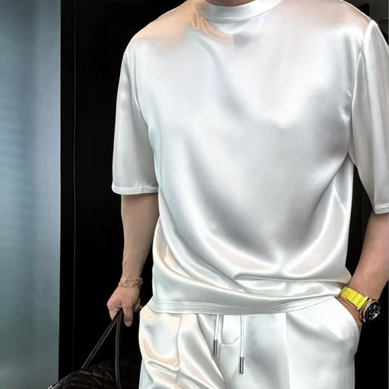 🧊 Men's Silk-Like Solid Two-Piece Set – Loose Fit, All-Day Comfort