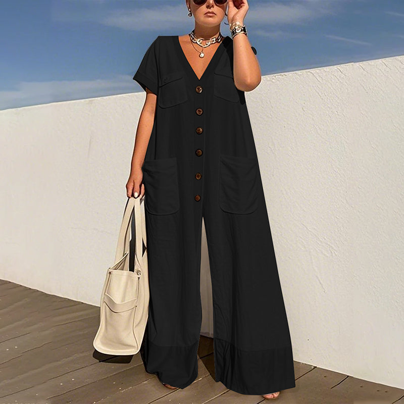 🧚 Women's V-Neck Loose Jumpsuit – Casual Comfort, All-Day Wear