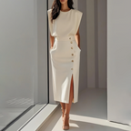 🎀 French elegance! Slit midi skirt | Draped fabric with a slight waist tuck