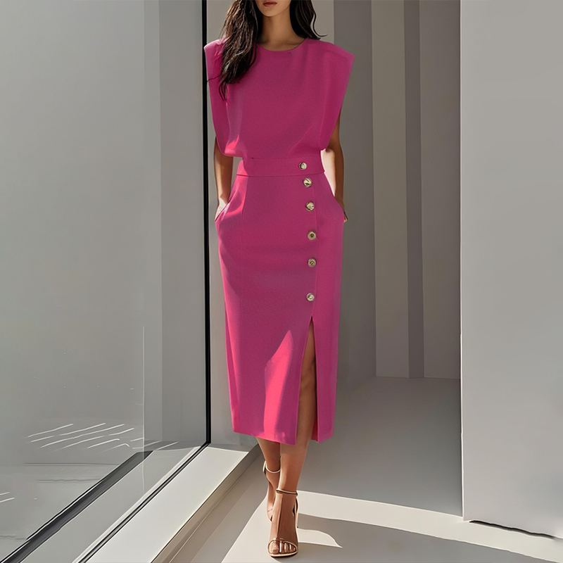 🎀 French elegance! Slit midi skirt | Draped fabric with a slight waist tuck