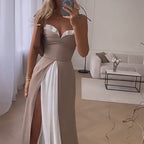 ✨ Sleeveless contrasting pleated maxi dress | Layered pleats with chic colour-block panels